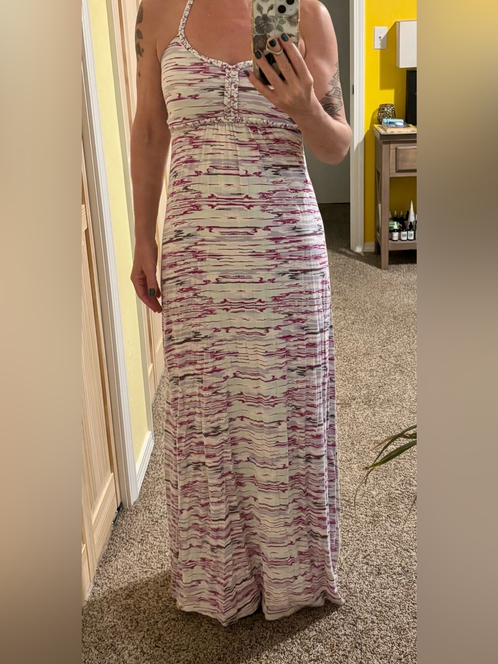 Soybu Multi-Color Striped Maxi Dress - White & Burgundy